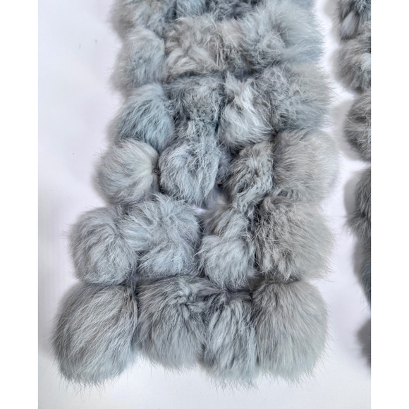 Women's Gray Genuine Fur Pom-Pom Scarf Wrap - Picture 9 of 9